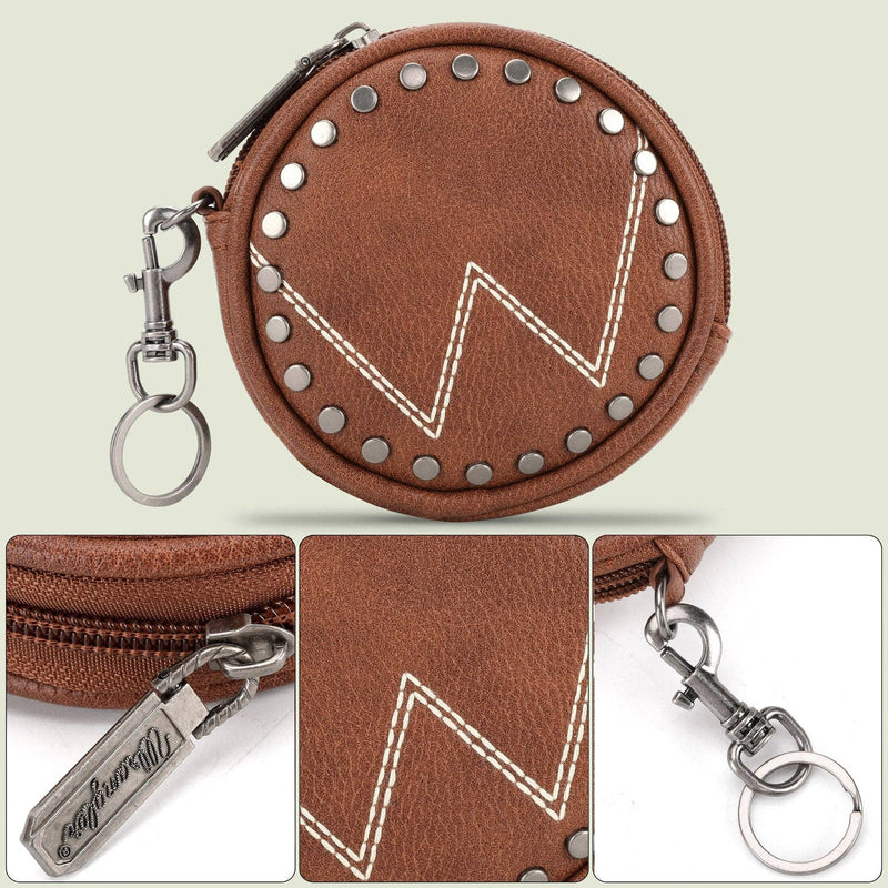 WG116-001  Wrangler Circular Coin Pouch "W" Logo  Bag Charm - Brown