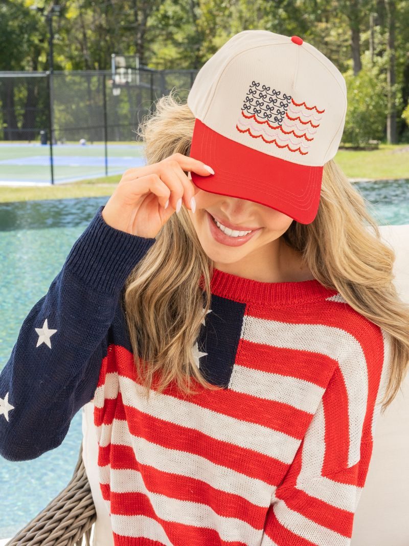 USA Flag Bow Embroidered Hat