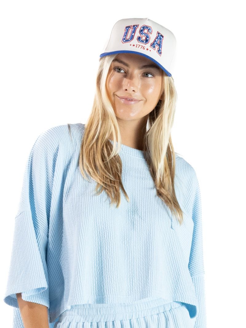 USA Floral Embroidered Hat