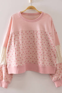 NT12920-Floral Patchwork Contrast Sweatshirt
