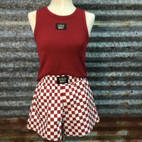 Lulu Mac Checkered Boxer Shorts W/ Pockets  - Maroon/White