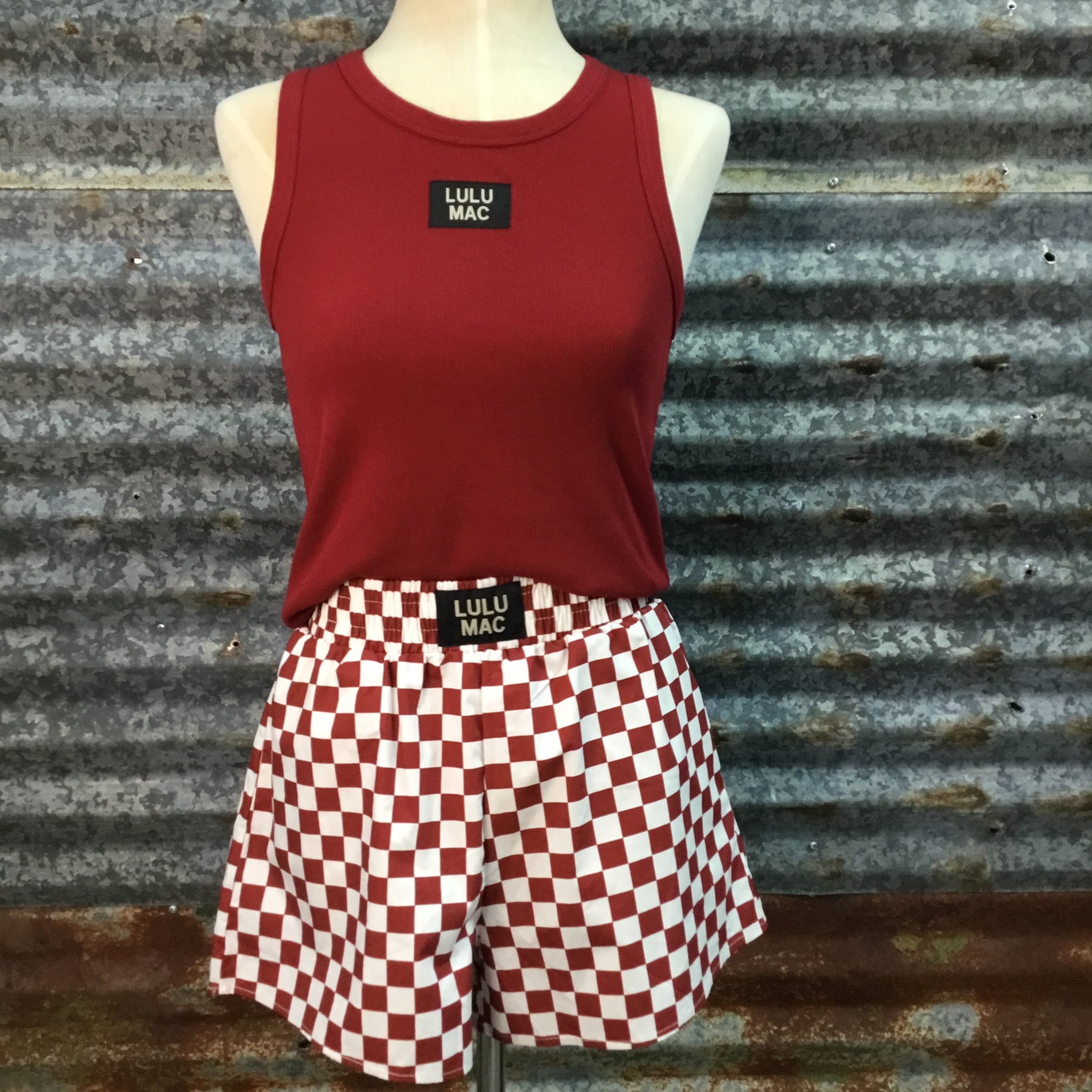 Lulu Mac Checkered Boxer Shorts W/ Pockets  - Maroon/White