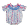 Short sleeves stripe light blue bow floral baby girls romper