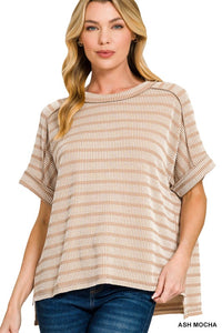 Oversized Striped Ribbed Top