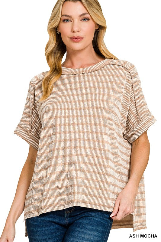 Oversized Striped Ribbed Top