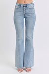 Mid Rise Rhinestone Side Panel Detail Flare Denim Jeans
