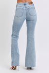 Mid Rise Rhinestone Side Panel Detail Flare Denim Jeans