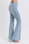 Mid Rise Rhinestone Side Panel Detail Flare Denim Jeans