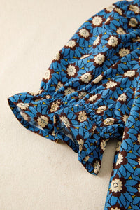 Sky Blue Floral Puff Sleeve Blouse
