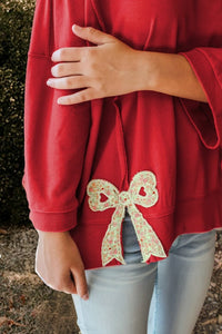 Fiery Red Sweater W/ Bow Patches