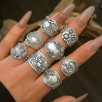 VINTAGE BOHO FLORAL STATEMENT PACK OF 8 RINGS | 40R128