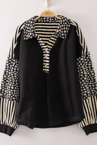 NT12889-Daisy Stripe Contrast Top
