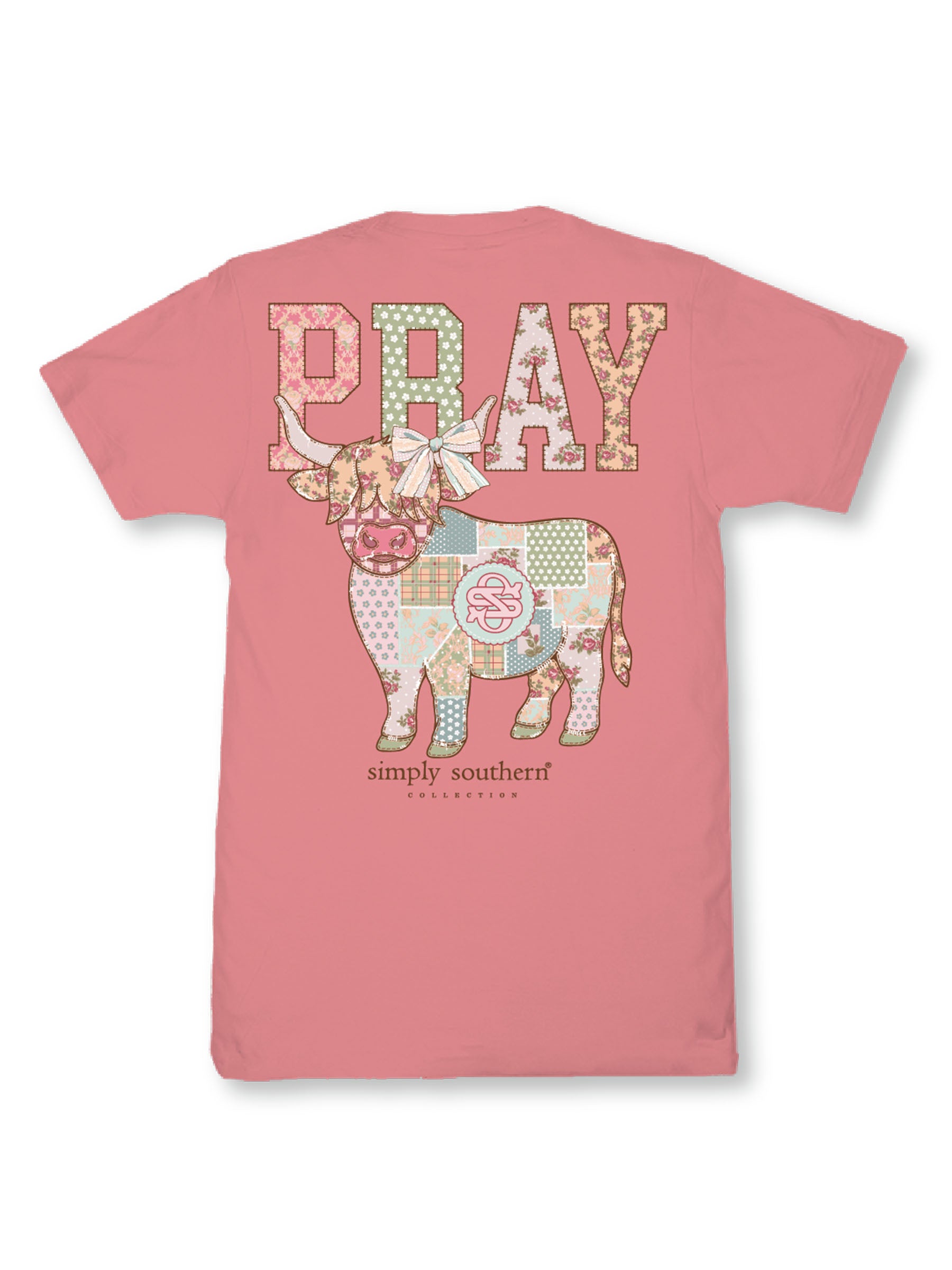 Pray Floral Patchwork Cow Tee SS-PRAY-TEAROSE