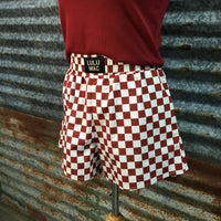 Lulu Mac Checkered Boxer Shorts W/ Pockets  - Maroon/White