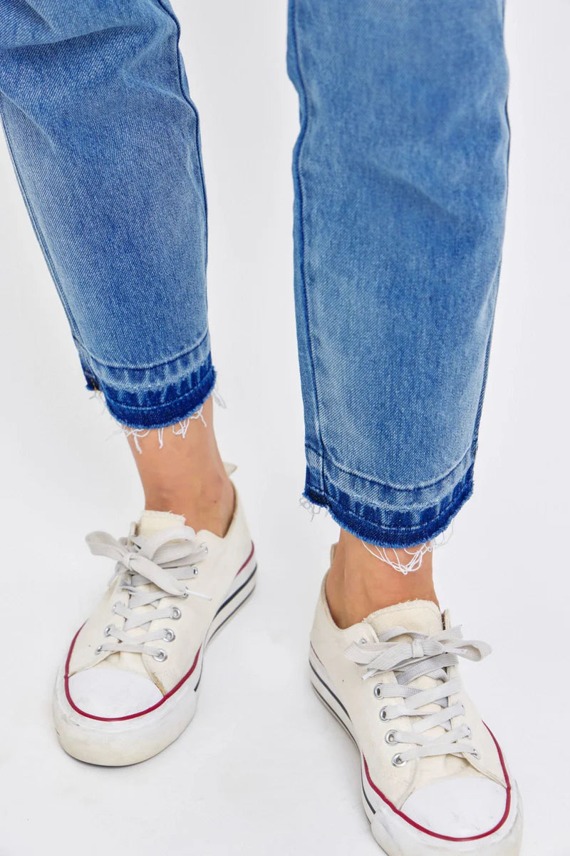 Mid Rise Rigid Magic Release Hem Boyfriend Jeans