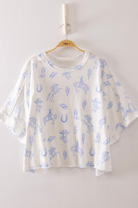 Rodeo Print Relaxed Boxy Cropped Tee