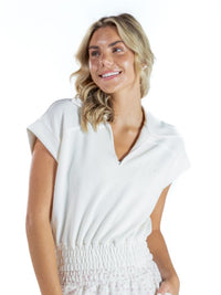 Sleeveless V-Neck Collared Crop Top