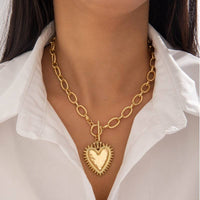 SPIKED HEART CHUNKY CHAIN TOGGLE NECKLACE | 40NK9575