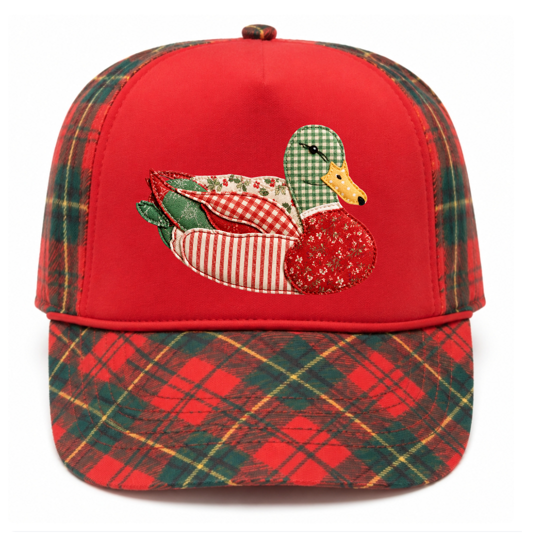 Christmas Faux Patchwork Snapback Trucker Hat Duck Hunting