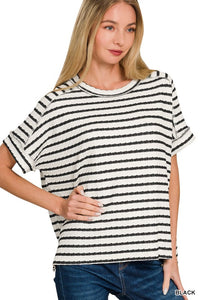 Textured Striped Knit Top
