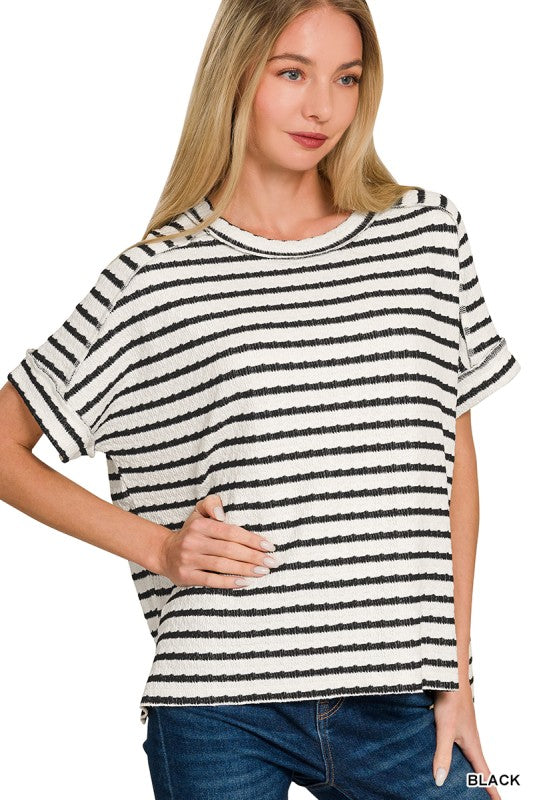 Textured Striped Knit Top