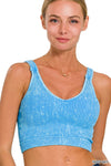 Washed Ribbed Cropped Seamless Bra Padded Tank Top