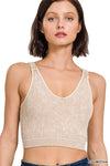 Washed Ribbed Cropped Seamless Bra Padded Tank Top
