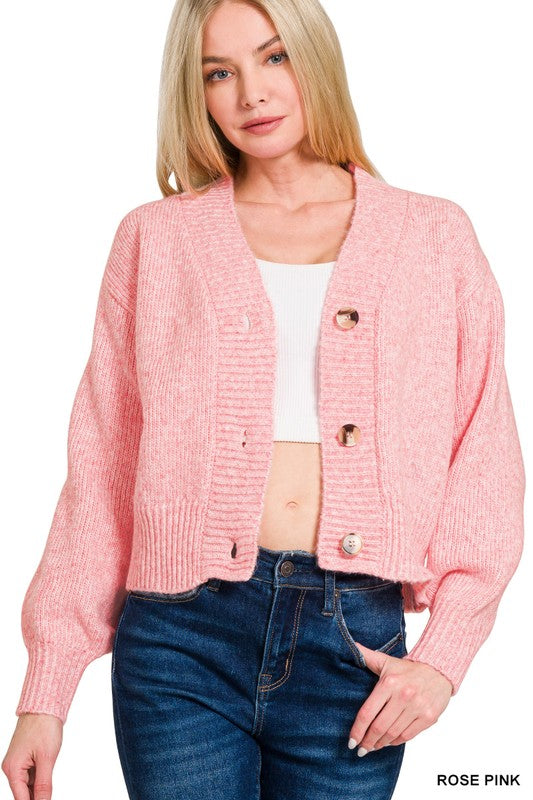 Melange Button Front Sweater Cardigan