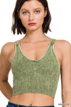 Washed Ribbed Cropped Seamless Bra Padded Tank Top