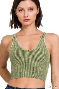 Washed Ribbed Cropped Seamless Bra Padded Tank Top