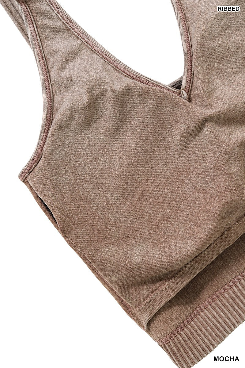 Washed Ribbed Cropped Seamless Bra Padded Tank Top