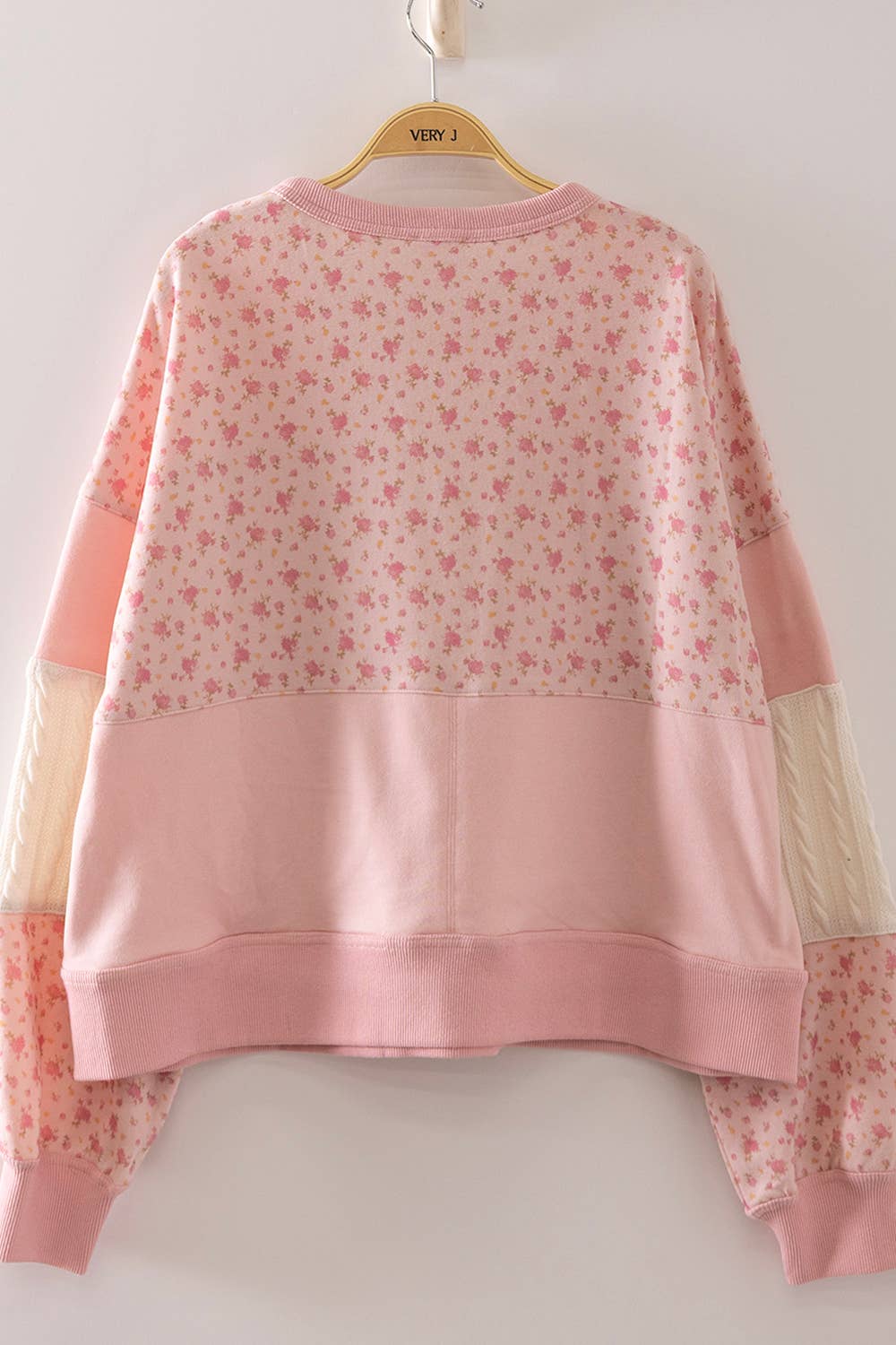 NT12920-Floral Patchwork Contrast Sweatshirt