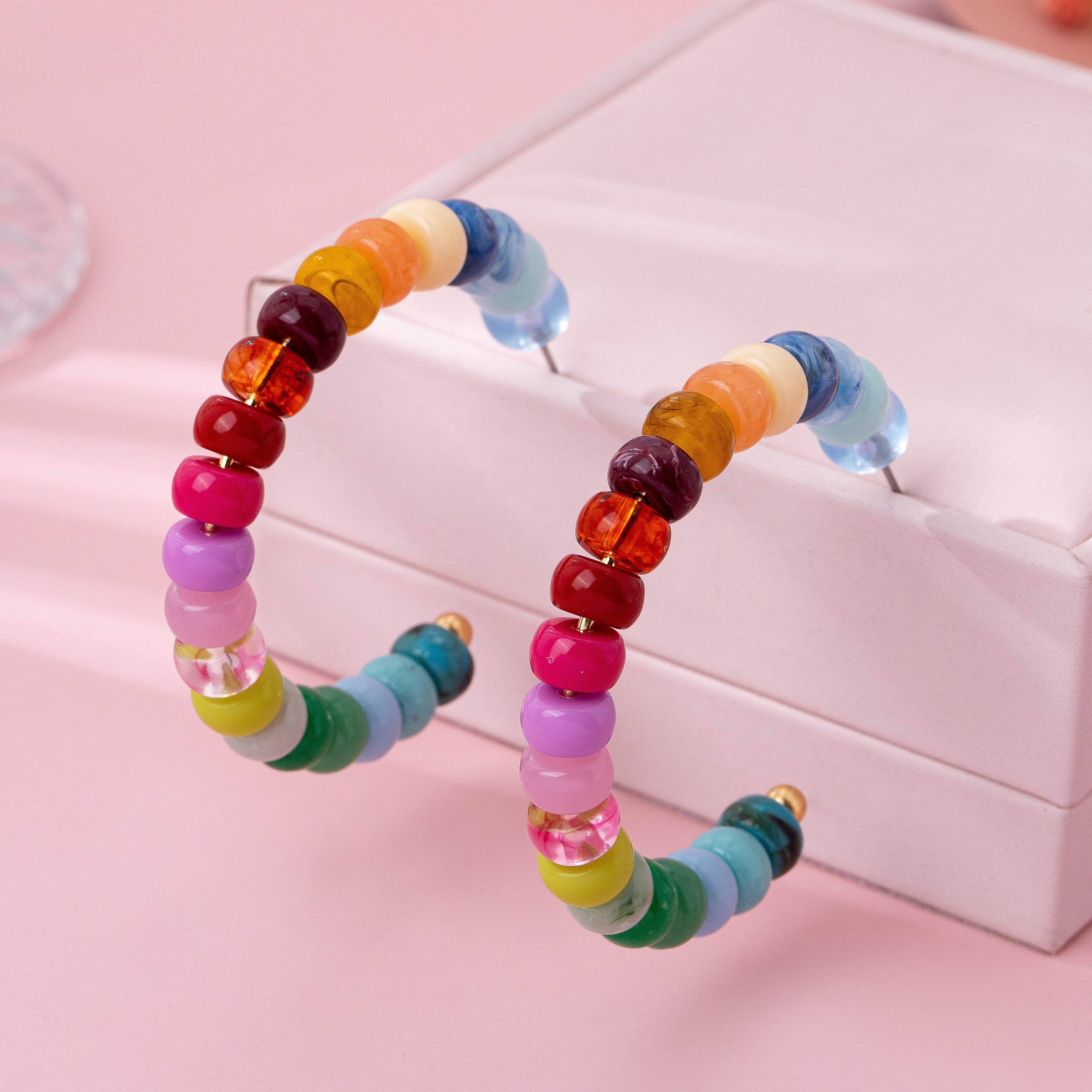Multi-Color Beaded Hoop Earrings | 80E62019