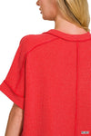 Corded Oversized Ribbed V Neck Top