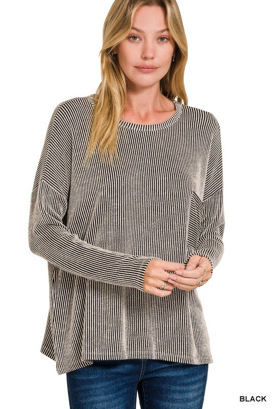 Ribbed Striped Long Sleeve With Pocket