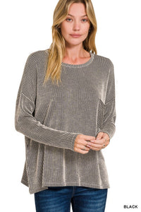 Ribbed Striped Long Sleeve With Pocket