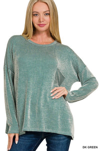 Ribbed Striped Long Sleeve With Pocket