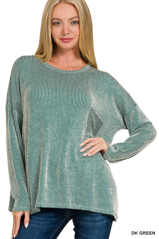 Ribbed Striped Long Sleeve With Pocket