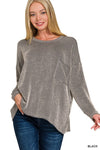Ribbed Striped Long Sleeve With Pocket