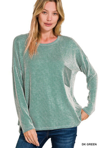 Ribbed Striped Long Sleeve With Pocket