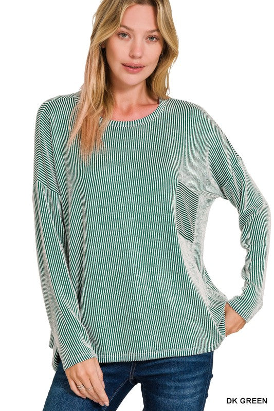Ribbed Striped Long Sleeve With Pocket