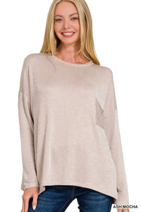 Ribbed Striped Long Sleeve With Pocket
