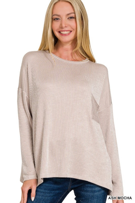 Ribbed Striped Long Sleeve With Pocket