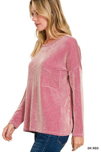 Ribbed Striped Long Sleeve With Pocket