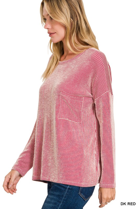 Ribbed Striped Long Sleeve With Pocket