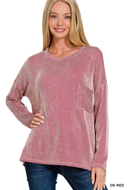 Ribbed Striped Long Sleeve With Pocket