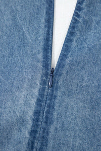 Medium Wash Front Pleated V Neck Tie Overalls