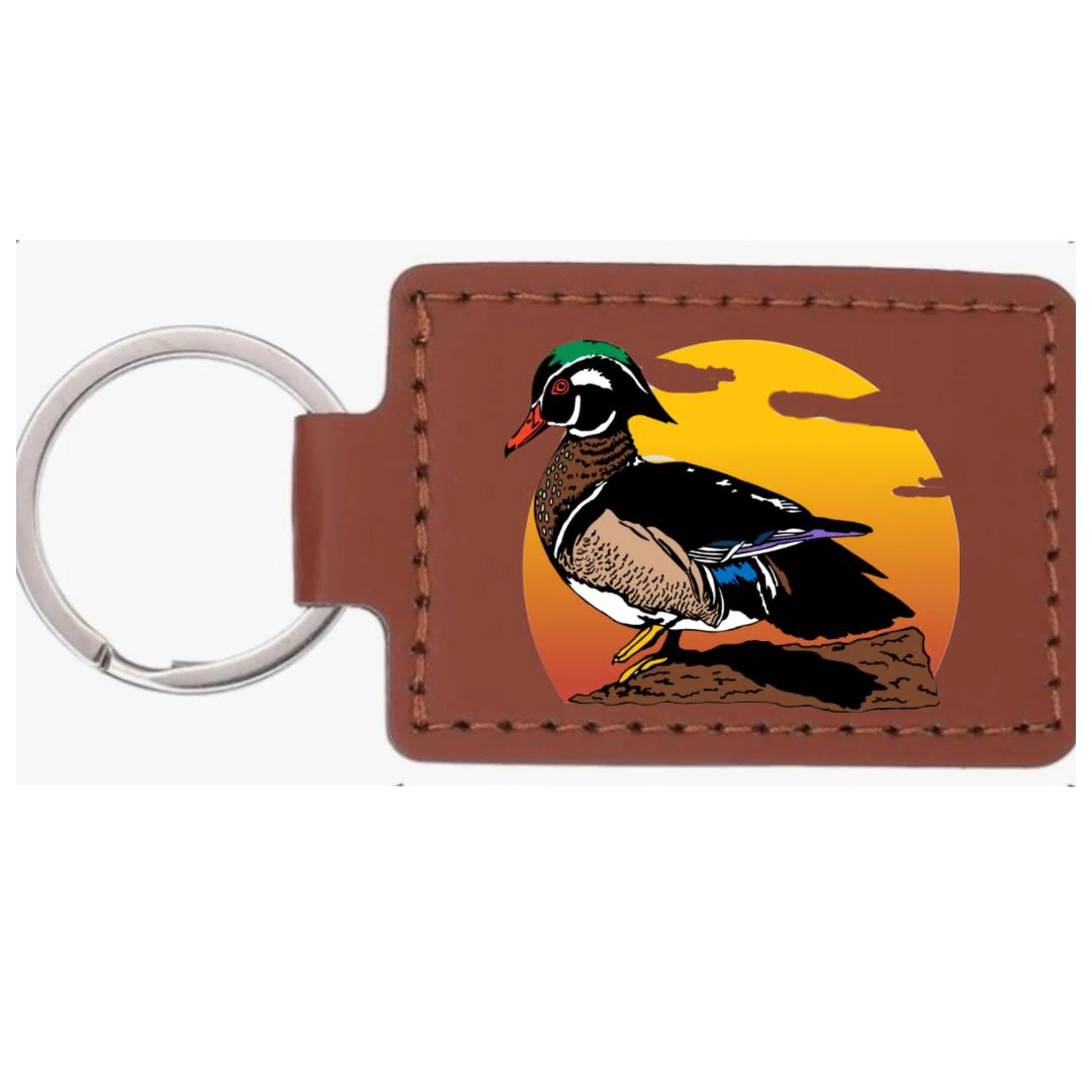Hunting Fishing Leather Keychain Fob Duck