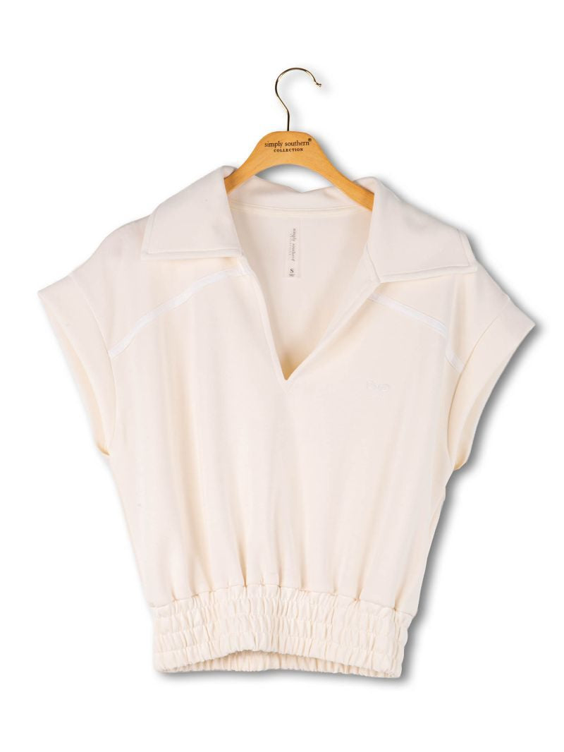 Sleeveless V-Neck Collared Crop Top