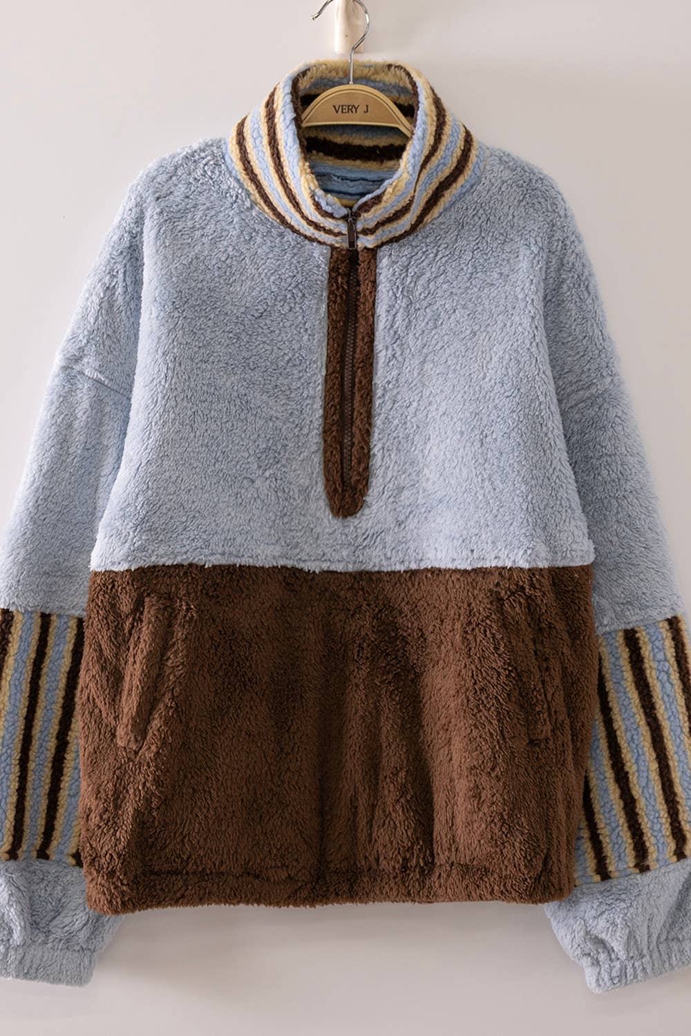 NT12840-Color Block Sherpa Half-Zip Pullover